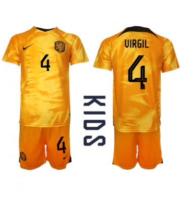 Maillot de foot Pays-Bas Virgil van Dijk #4 Domicile enfant Monde 2022 Manches Courte (+ pantalon court)